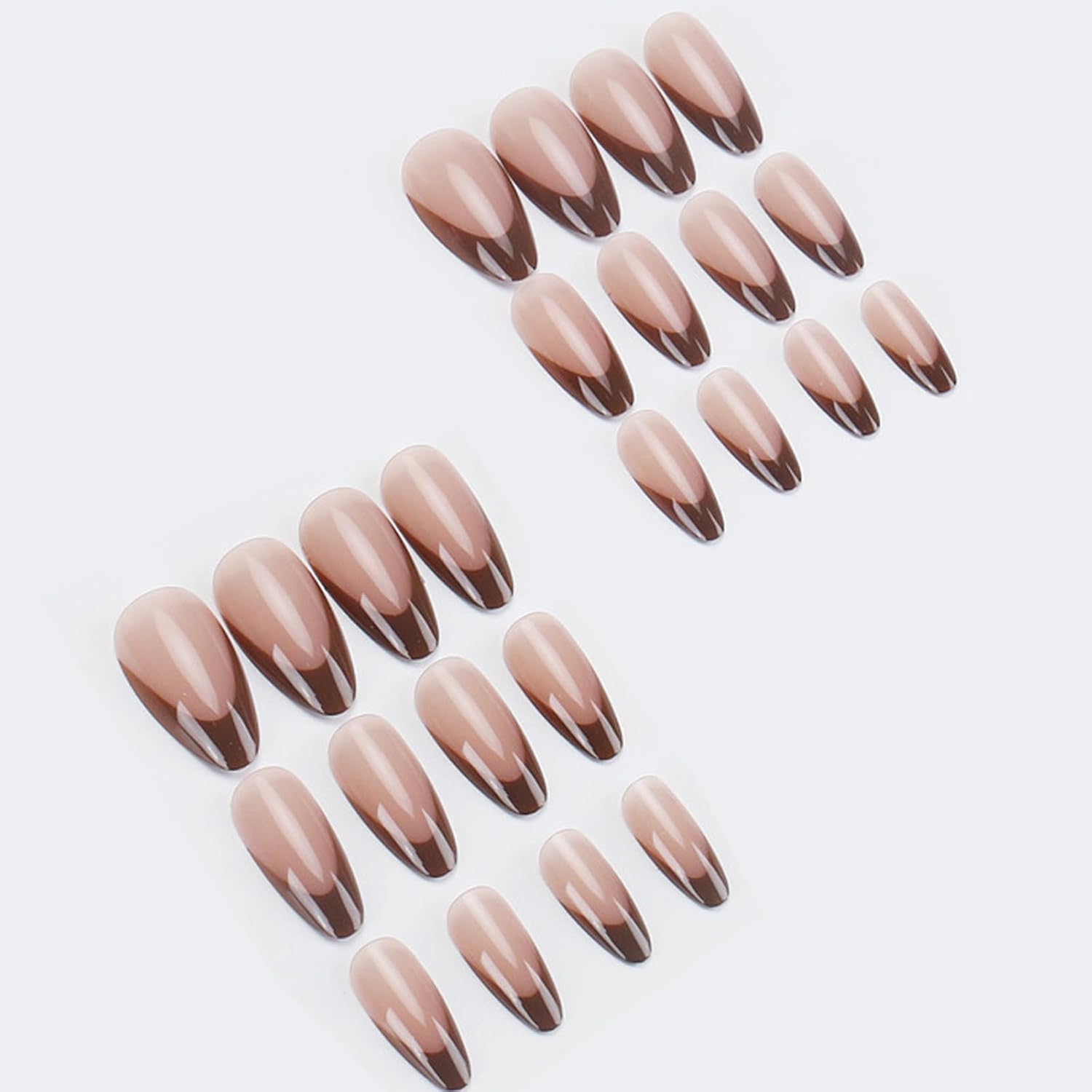 IMRAIN Press on Nails Brown French Tips Fake Nails Long Stiletto False Nails Glossy Full Cover Acrylic Gel Artificial Stick on Nails for Women 24Pcs